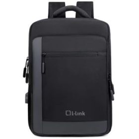 L-Link Mochila para Portatil 15.6" - Bolsillo Exterior - Puerto USB Exterior para Carga - Interior Compartimentado - Cobertura Exterior Repelente a Agua - Color Negro/Gris