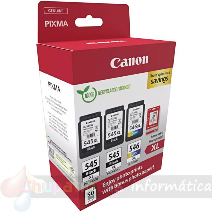Canon PG-545XL/CL-546XL Multipack de 3 Cartuchos de Tinta Originales + 50 Hojas Papel Fotográfico - 8286B015-2
