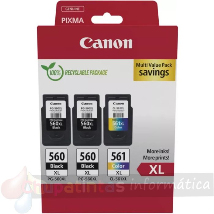 Canon PG560XL + CL561XL Pack de 3 Cartuchos de Tinta Originales - 3712C009-1