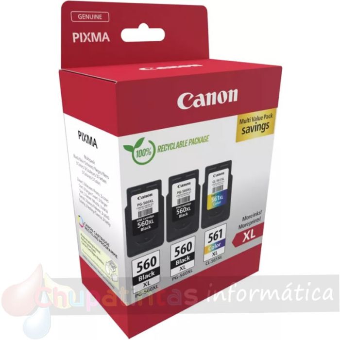 Canon PG560XL + CL561XL Pack de 3 Cartuchos de Tinta Originales - 3712C009-2
