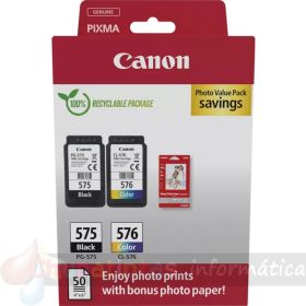 Canon PG575/CL576 Pack de 2 Cartuchos de Tinta Originales + 50 Hojas de Papel Fotográfico - 5438C004-1