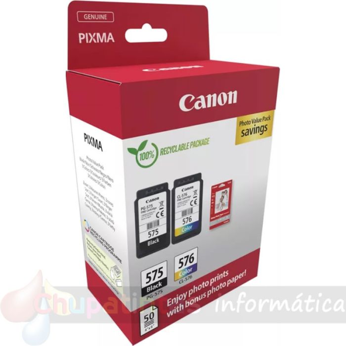 Canon PG575/CL576 Pack de 2 Cartuchos de Tinta Originales + 50 Hojas de Papel Fotográfico - 5438C004-2