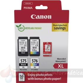 Canon PG575XL/CL576XL Multipack de 2 Cartuchos de Tinta Originales + 50 Hojas de Papel Fotográfico - 5437C006-1