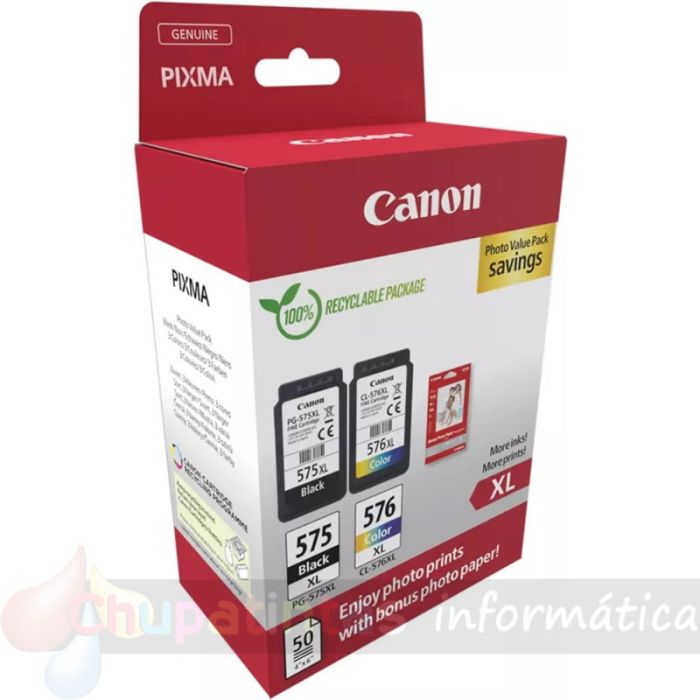 Canon PG575XL/CL576XL Multipack de 2 Cartuchos de Tinta Originales + 50 Hojas de Papel Fotográfico - 5437C006-2