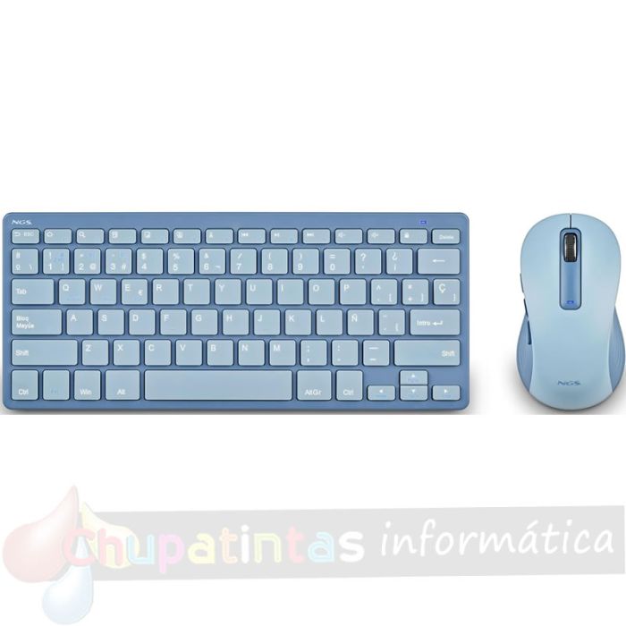 NGS Fantasy Pack Teclado Compacto Silencioso + Ratón Silencioso 1600dpi 5 Botones - Conexión 2,4GHz, BT1 y BT2 - Color Azul-1