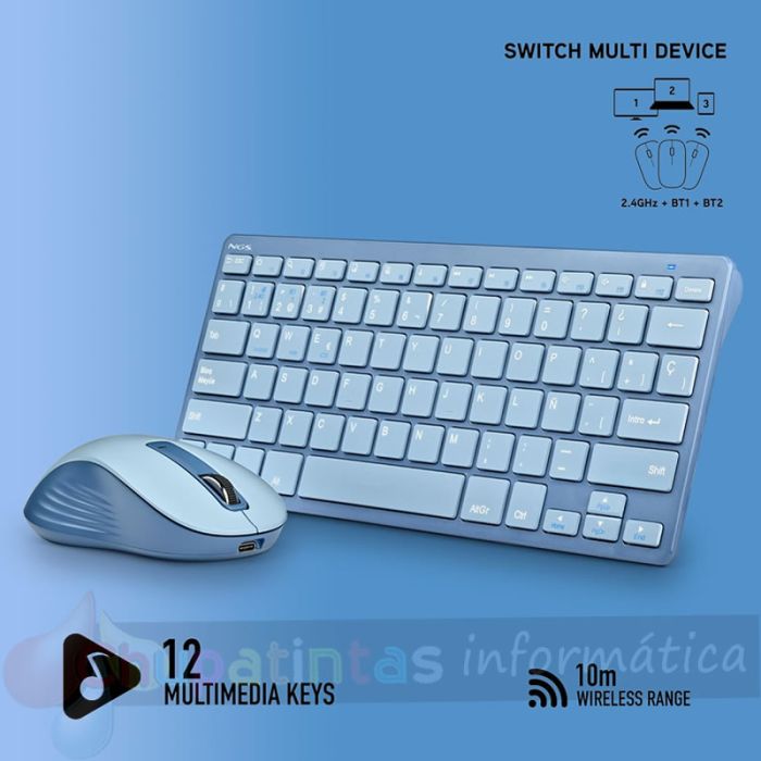 NGS Fantasy Pack Teclado Compacto Silencioso + Ratón Silencioso 1600dpi 5 Botones - Conexión 2,4GHz, BT1 y BT2 - Color Azul-5