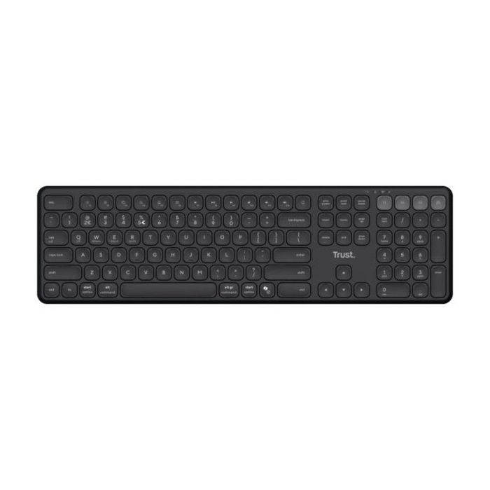 Trust Vaiya Teclado Multidispositivo Bluetooth - Conexion con hasta 4 Dispositivos - Teclas Perfil Bajo - Teclas Multimedia - Color Negro