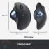 Logitech Ergo M575 Ratón Inalámbrico TrackBall USB 2000dpi - 5 Botones - Uso Diestro - Color Grafito - Medidas