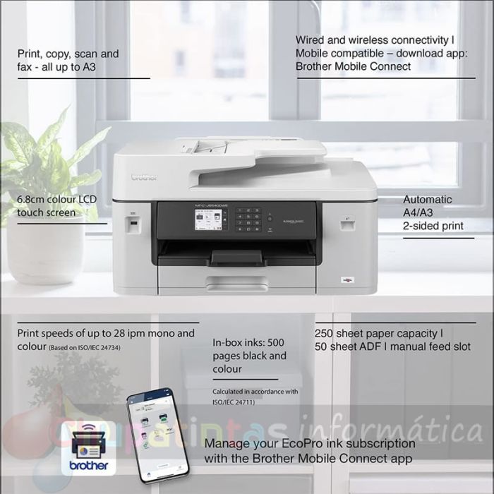 Brother MFC-J5340DWE EcoPro Impresora Multifunción Color A3 Wifi Fax Dúplex 28ppm - Especificaciones