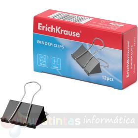 Erichkrause Pack de 12 Pinzas Sujetapapeles - 19mm - Capacidad hasta 70 Hojas - Resistente a la Corrosión - Color Negro
