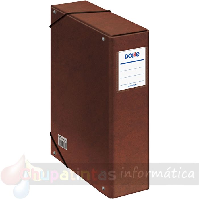 Dohe Caja para Proyectos Lomo 9cm - Cartón Forrado con Papel Impreso y Plastificado - Cierre con Gomas - Color Cuero