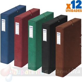 Dohe Pack 12 Cajas para Proyectos Lomo 5cm - Cierre con Gomas - Colores Surtidos