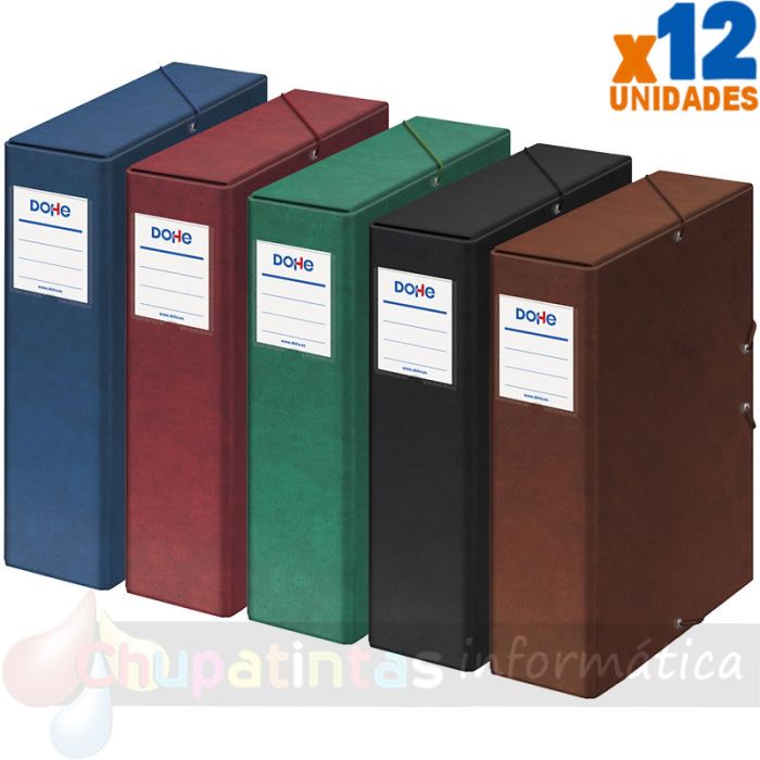 Dohe Pack 12 Cajas para Proyectos Lomo 9cm - Cierre con Gomas - Colores Surtidos