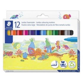 Staedtler Noris 340 Pack de 12 Rotuladores de Gran Tamaño - Trazo 3mm Aprox - Lavable Facilmente - Tinta Base de Agua - Colores Surtidos