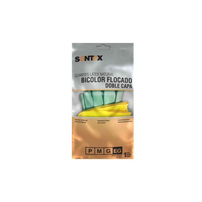 Santex Guantes de Latex Talla L - Doble Capa - Interior Algodon Flocado - Palma y Dedos Texturizados - Conforme (UE) 2016/425 - Color Verde/Amarillo