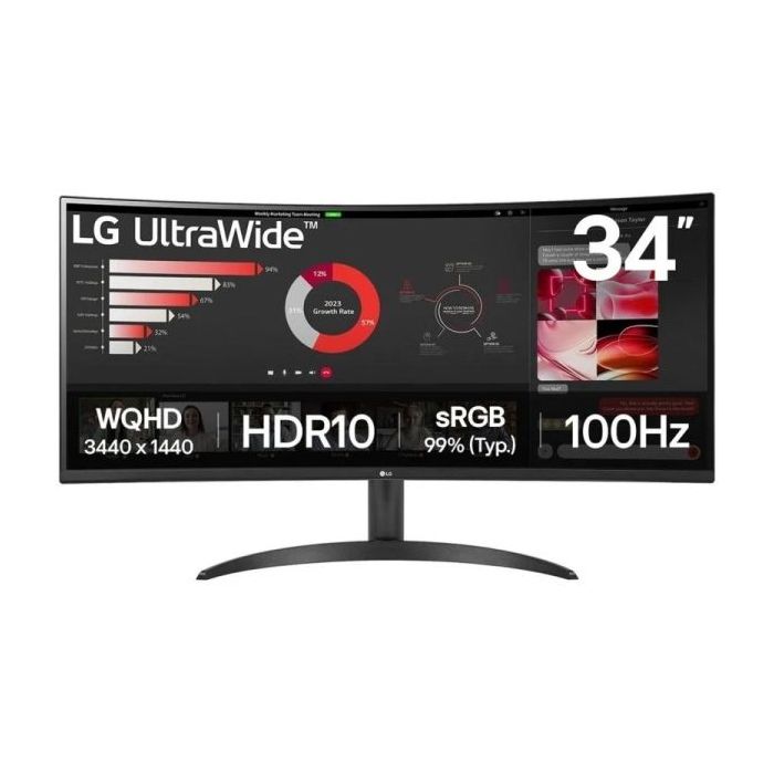 LG Ultrawide Monitor 34" Curvo LED VA WQHD 100Hz HDR10 FreeSync - Respuesta 5ms - Angulo de Vision 178º - 21:9 - HDMI, DisplayPort - VESA 100x100mm