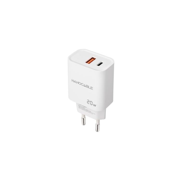 Nanocable Cargador de Pared USB-C/PD + USB-A/QC 20W - Color Blanco