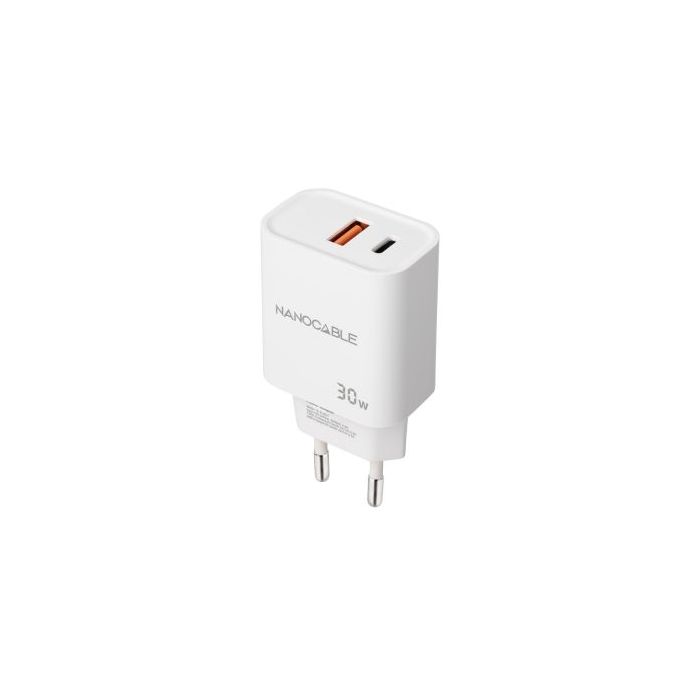 Nanocable Cargador de Pared USB-C/PD + USB-A/QC 30W - Color Blanco