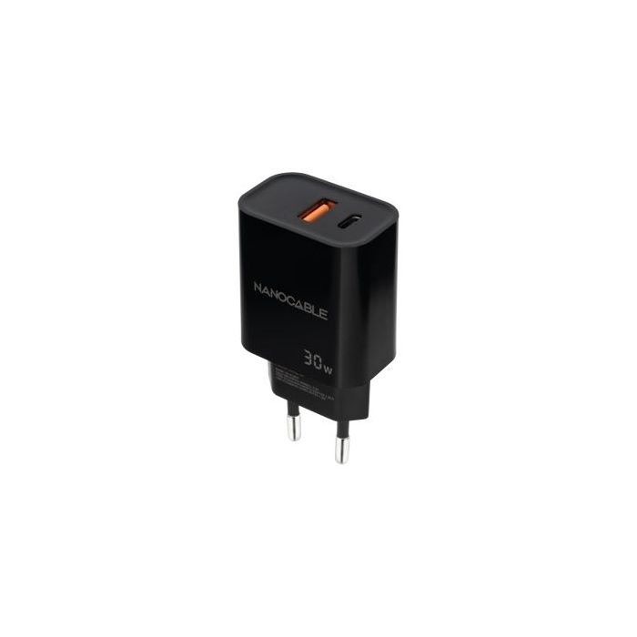 Nanocable Cargador de Pared USB-C/PD + USB-A/QC 30W - Color Negro