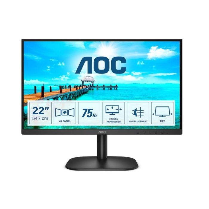 AOC Monitor 21.5" WLED FullHD 75Hz - Angulo de Vision 178° - HDMI, VGA, Audio - Montaje VESA 100x100