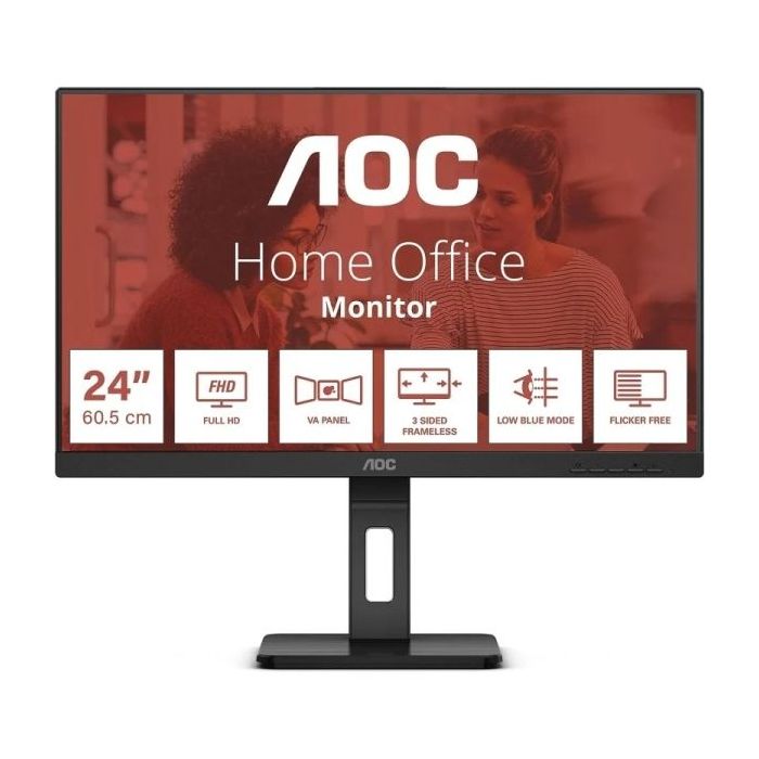 AOC Monitor 24" LED IPS FullHD 1080p 75Hz - Respuesta 4ms - Ajuste de Altura - Angulo de Vision 178° - Altavoces Incorporados - HDMI, VGA, Audio - Montaje VESA 100x100