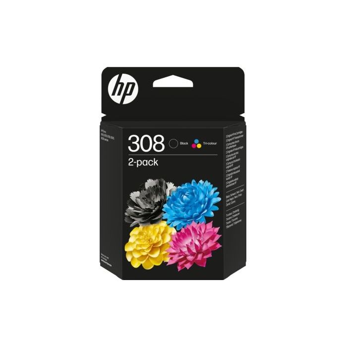 HP 308 Negro + Color Pack de 2 Cartuchos de Tinta Originales - 6L6S6UE