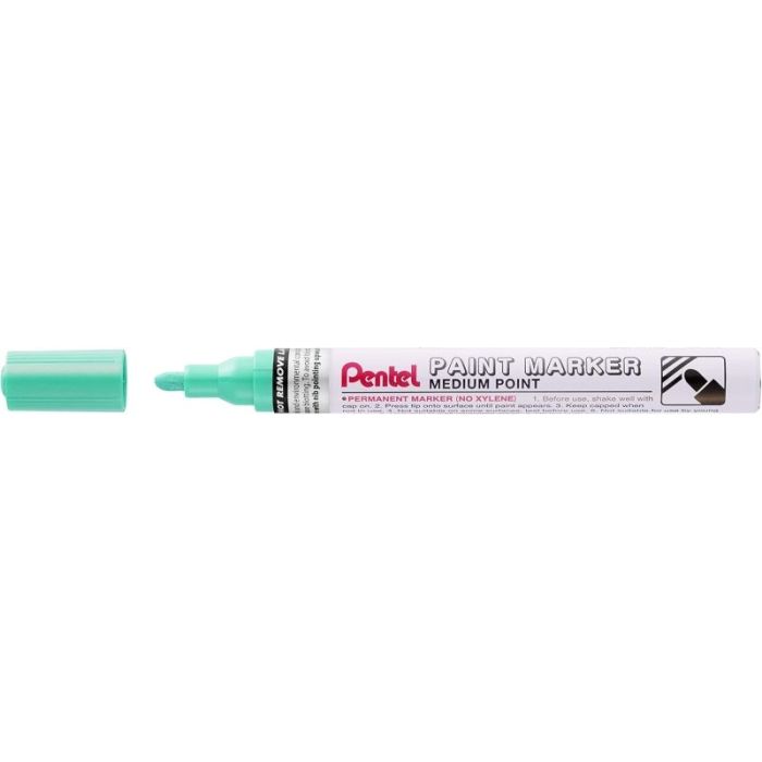 Pentel Paint Marker Marcador de Pintura - Punta Media 4.5mm - Permanente en todas las Superficies - Resistente a Luz y Agua - Cuerpo de Aluminio - Color Verde Perla