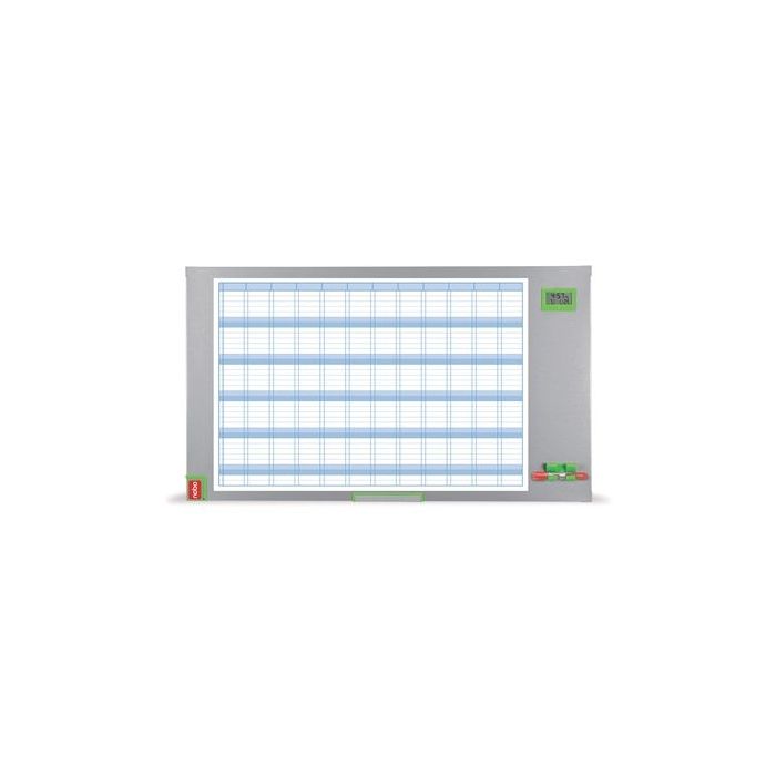 Nobo Performance Plus Planificador Anual de Pizarra Magnetica 725x50x1178mm - Pantalla con Fecha y Hora - Incluye Rotulador y Kit Magnetico