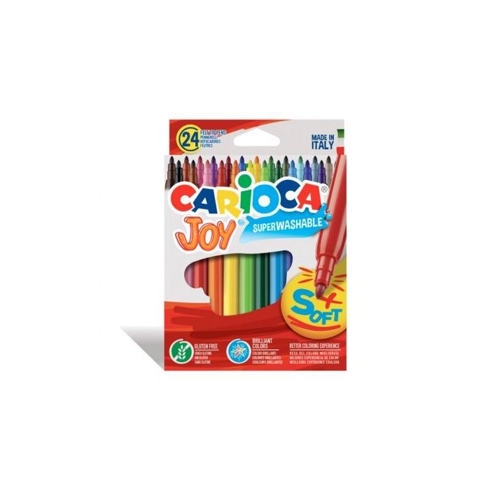 Carioca Joy Pack de 24 Rotuladores - Tinta Superlavable - Punta Fina 2.8mm - Punta Bloqueada - Tapa Ventilada - Color Varios