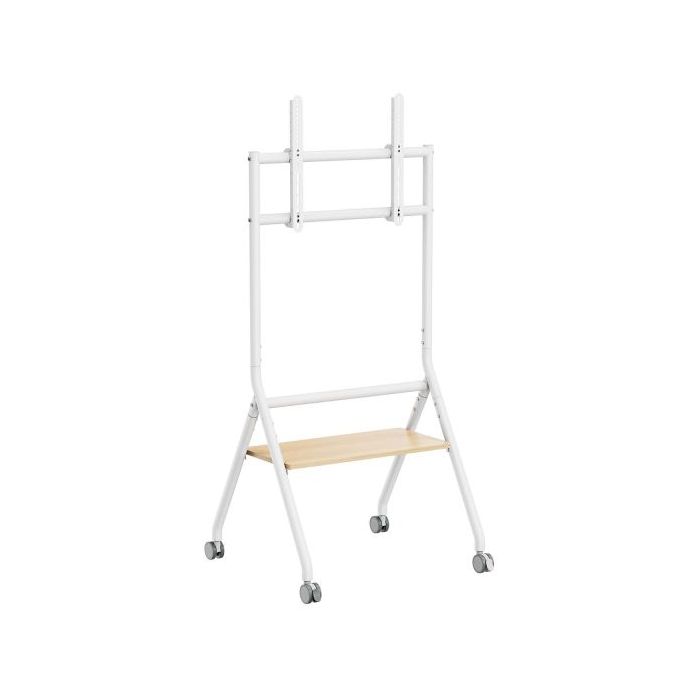 Aisens Soporte de Suelo ECO con Rueda - 1 Bandeja para Pantalla Interactiva/TV 80kg de 37-86 - Color Blanco/Madera