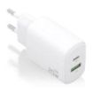 Aisens Cargador GaN 20W - 1xUSB-C PD3.0 - 1xUSB-A QC3.0 - Color Blanco