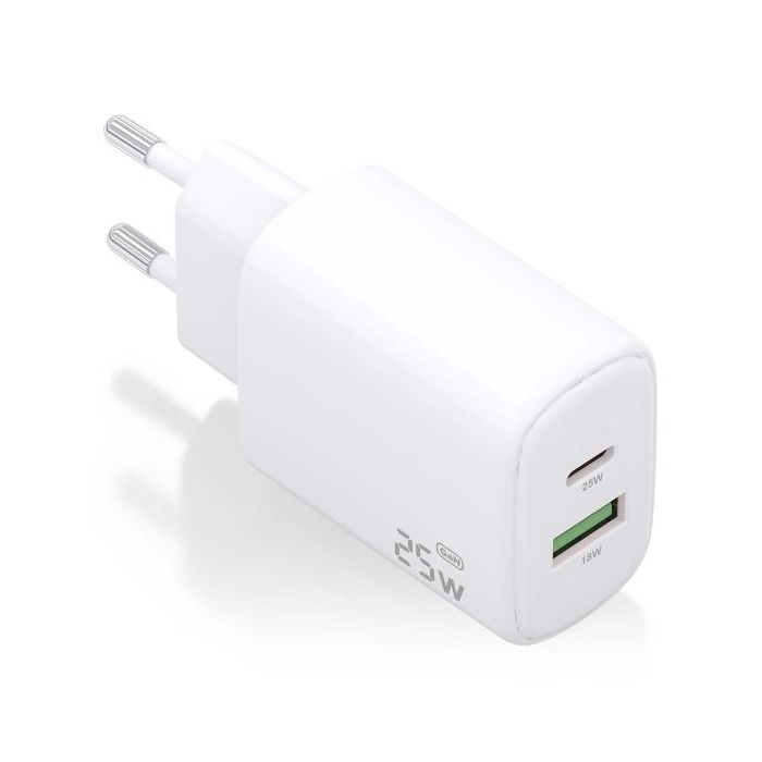 Aisens Cargador 25W - 1xUSB-C PD3.0 - 1xUSB-A QC3.0 - Color Blanco