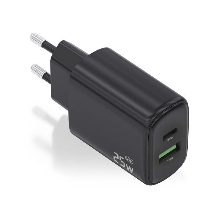 Aisens Cargador 25W - 1xUSB-C PD3.0 - 1xUSB-A QC3.0 - Color Negro