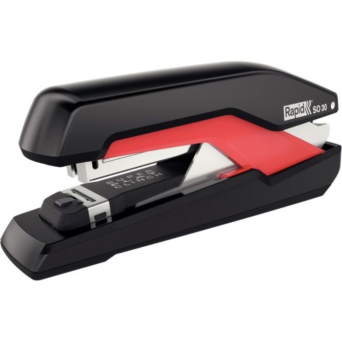 Rapid Supreme Omnipress SO30 Grapadora de Sobremesa - Hasta 30 Hojas - Grapado sin Esfuerzo - Color Negro/Rojo
