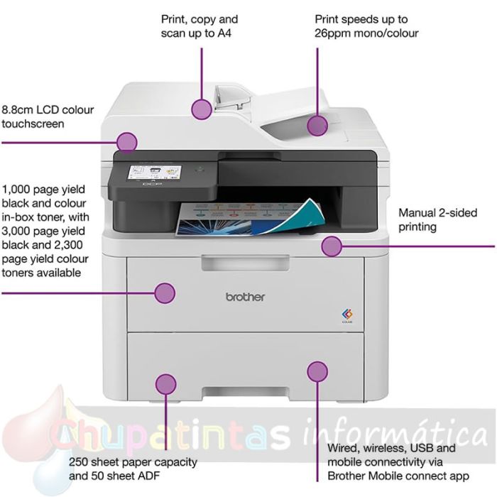 Brother DCP-L3560CDW Impresora Multifunción Color Láser LED Wifi Dúplex 26ppm - Especificaciones