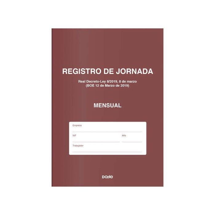 Dohe Libro de Registro de Jornada - 12 Hojas Mensuales - Ideal para 1 Empleado 1 Año - Papel de 120 gr