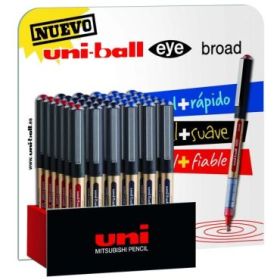 Uni-ball UB-150 Eye Broad Expositor de 36 Boligrafos de Tinta Liquida - Punta de Bola 1mm - Tinta Resistente al Agua y Luz - Sistema de Control de Tinta - Colores Surtidos
