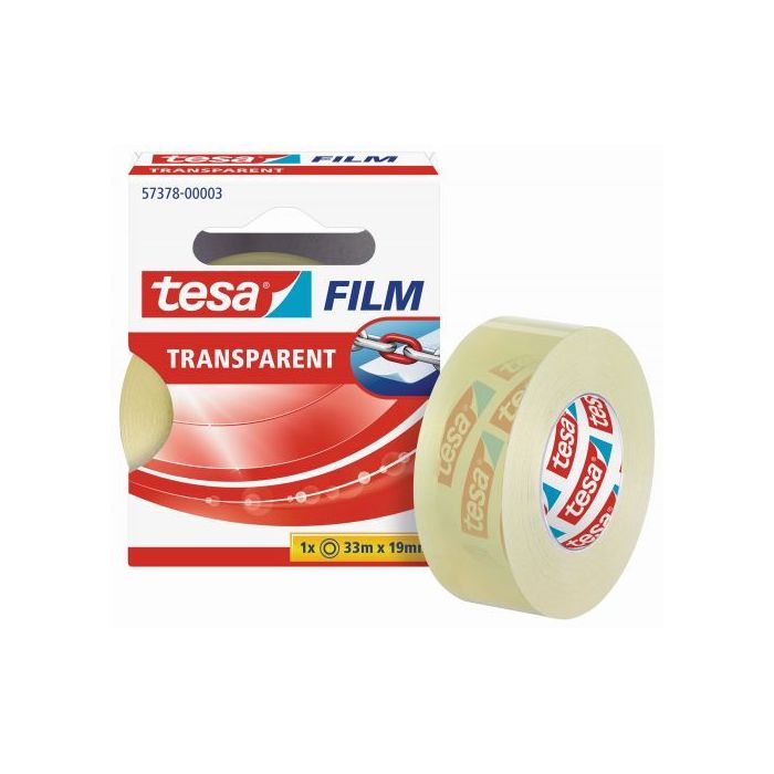 Tesa Tesafilm Cinta Autoadhesiva Transparente 19mmx33m - Resistente al Desgarro - Sin PVC