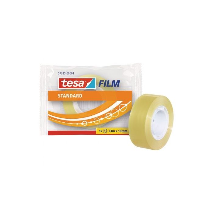 Tesa Tesafilm Standard Cinta Autoadhesiva Transparente 19mmx33m - Buena Adherencia y Alta Resistencia a la Luz UV - Sin PVC