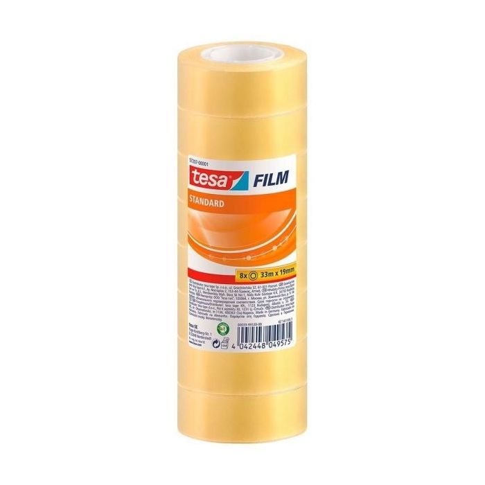 Tesa Tesafilm Standard Pack de 8 Cintas Autoadhesivas Transparentes 19mmx33m - Buena Adherencia y Alta Resistencia a la Luz UV - Sin PVC