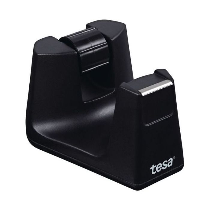 Tesa Smart Easy Cut Portarrollos de Sobremesa - Para Utilizar con una Mano - Cuchilla de Sierra - Ocupa muy poco Espacio - Color Negro