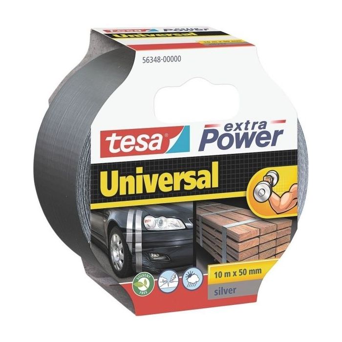 Tesa Extra Power Universal Cinta Adhesiva Multiusos 50mm x 10 Metros - Fuerte Poder de Pegado - Se Rompe Facilmente con la Mano - Resistente a la Intemperie - Color Gris
