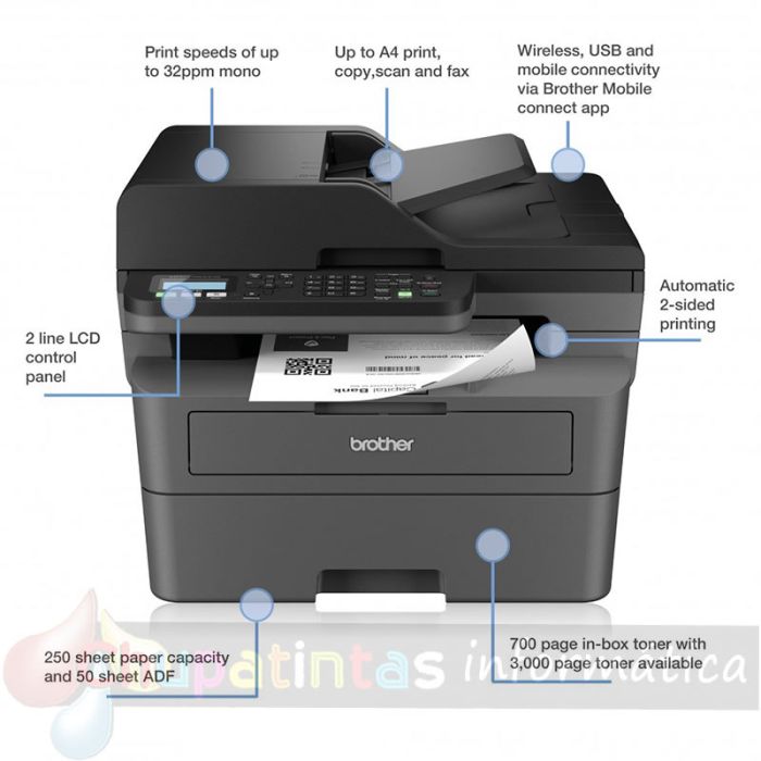Brother MFC-L2800DW Impresora Multifunción Monocromo Láser Wifi Dúplex Fax 32ppm-7