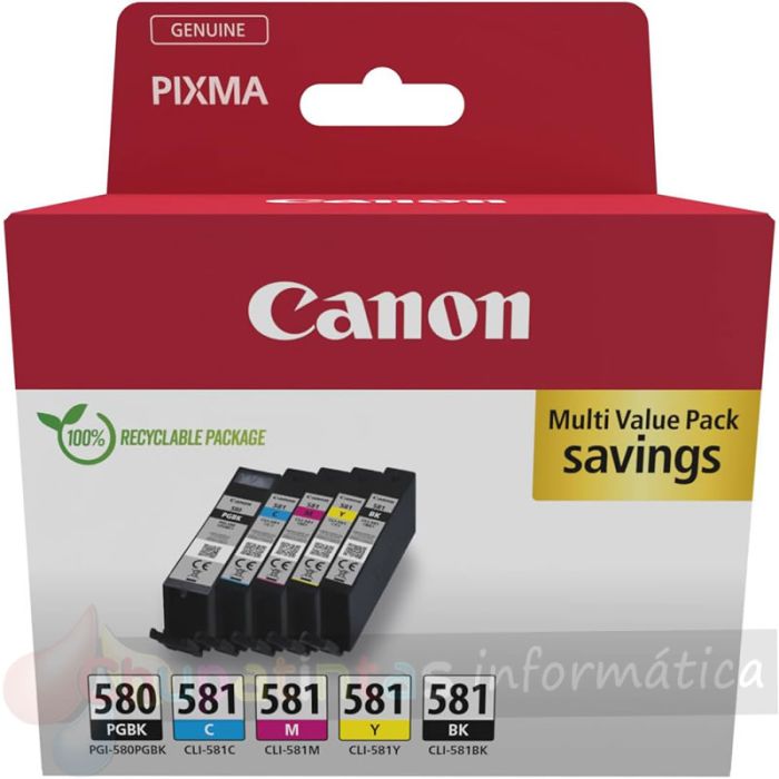 Canon PGI580/CLI581 Pack de 5 Cartuchos de Tinta Originales - 2078C007-1