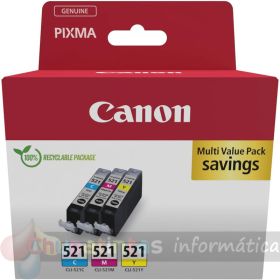 Canon CLI521 Pack de 3 Cartuchos de Tinta Originales - Cian, Magenta, Amarillo - 2934B015/2934B010 - Mejor Precio