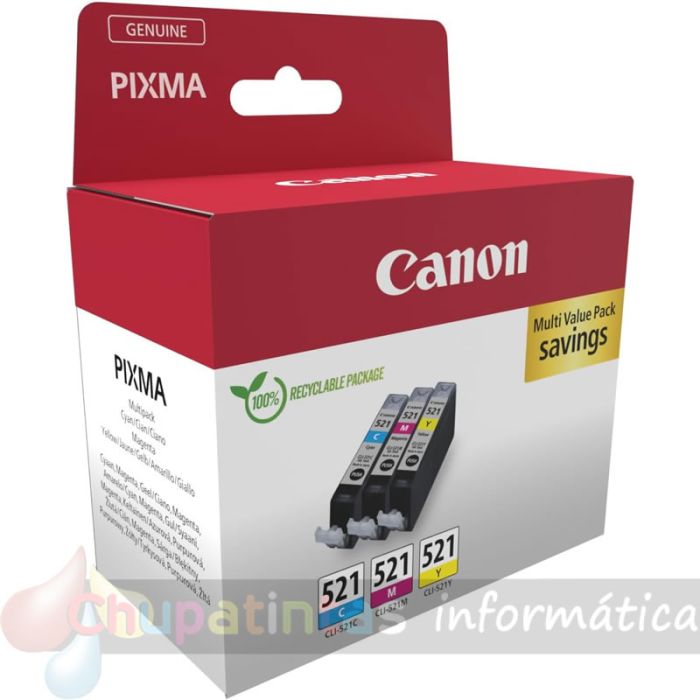 Canon CLI521 Pack de 3 Cartuchos de Tinta Originales - Cian, Magenta, Amarillo - 2934B015/2934B010 - Compatibilidades