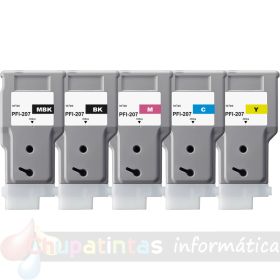 Canon PFI207 Pack de 5 Cartuchos de Tinta Genéricos