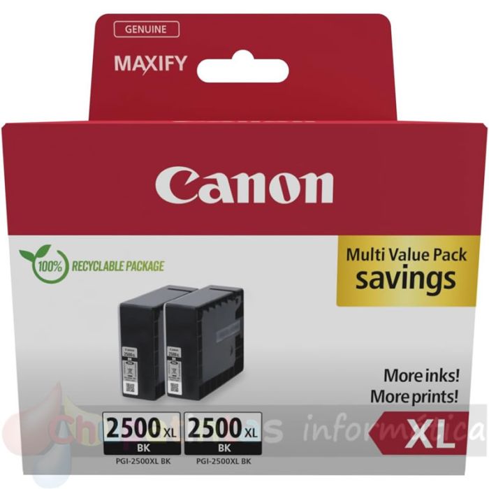 Canon PGI2500XL Multipack de 2 Cartuchos de Tinta Originales Negro - 9254B011-1