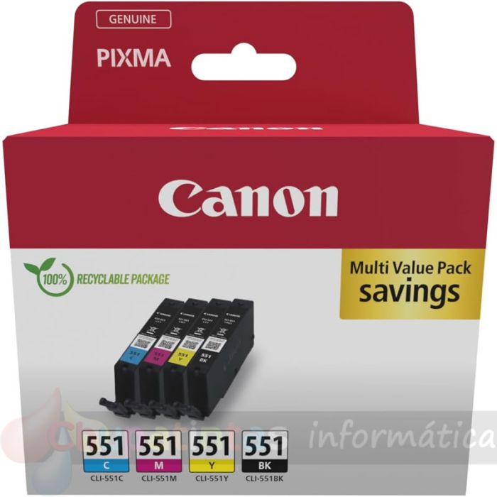 Canon CLI551 Multipack de 4 Cartuchos de Tinta Originales Negro, Cian, Magenta y Amarillo - 6509B015-1