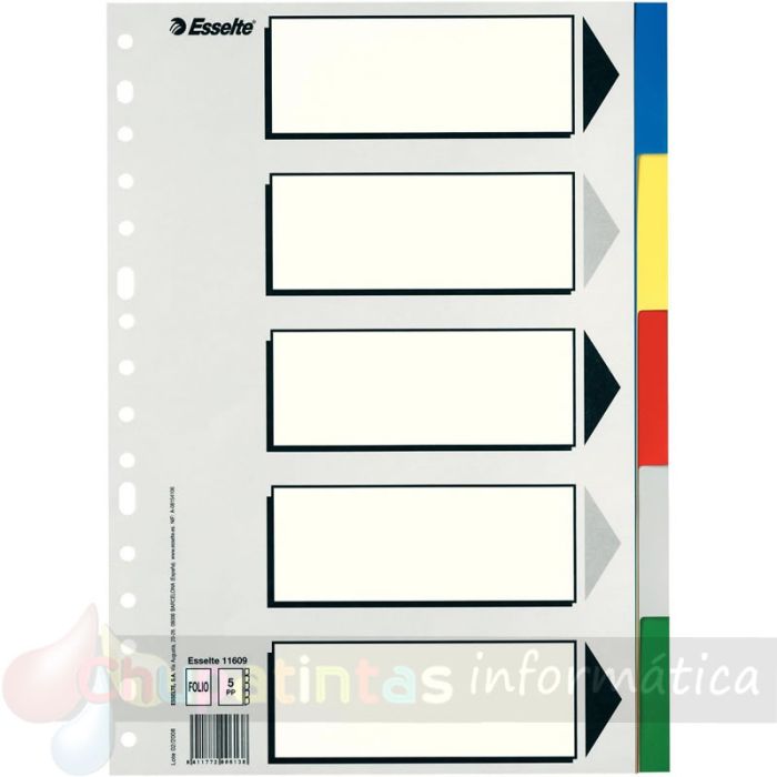 Esselte 613 Bolsa de 5 Separadores de Plástico - 5 Pestañas / 5 Colores - Multitaladro - Formato Folio-1